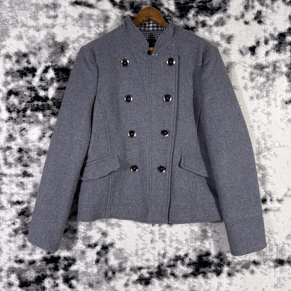 Armani Jeans Jacket Womens Size 44 Gray Double Breasted Wool Lined Preppy